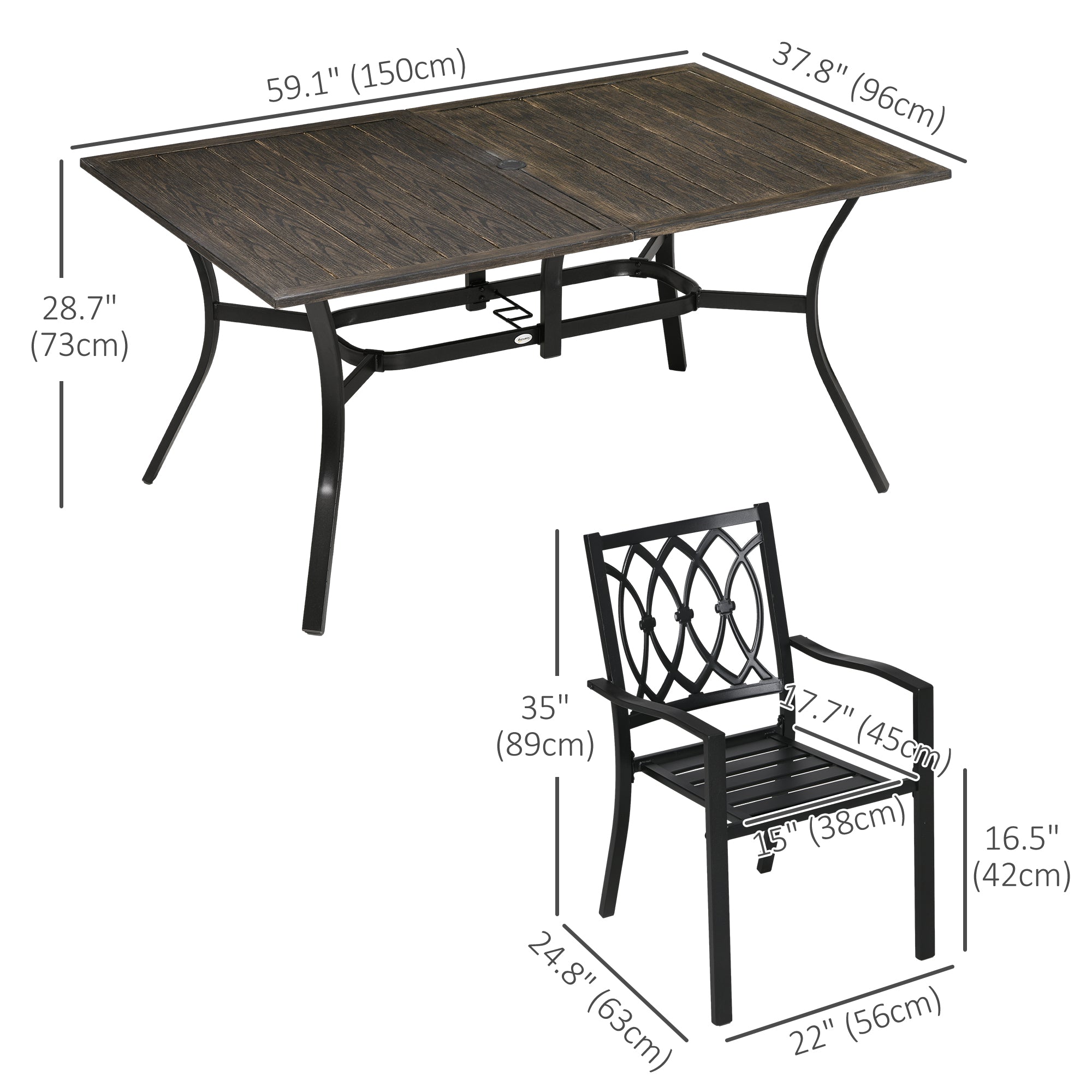 Outsunny 7 Pieces Outdoor Dining Set for 6 with Stackable Chairs with Wood Grain Top, for Garden, Patio, Backyard, Brown
