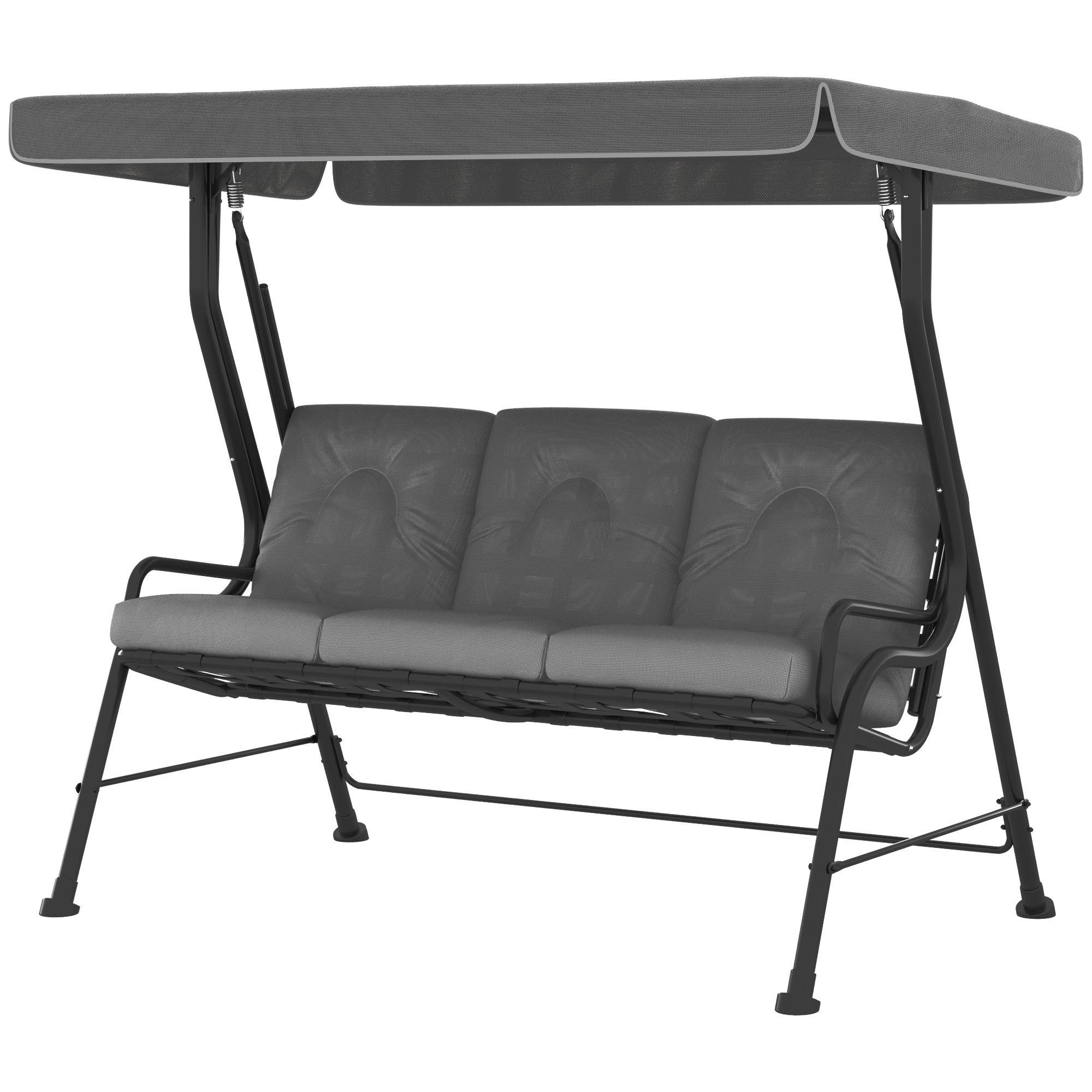 Outsunny 3-Person Patio Swing Chair with Canopy 3 Seater Porch Swing for Garden, Backyard, Poolside, Light Grey