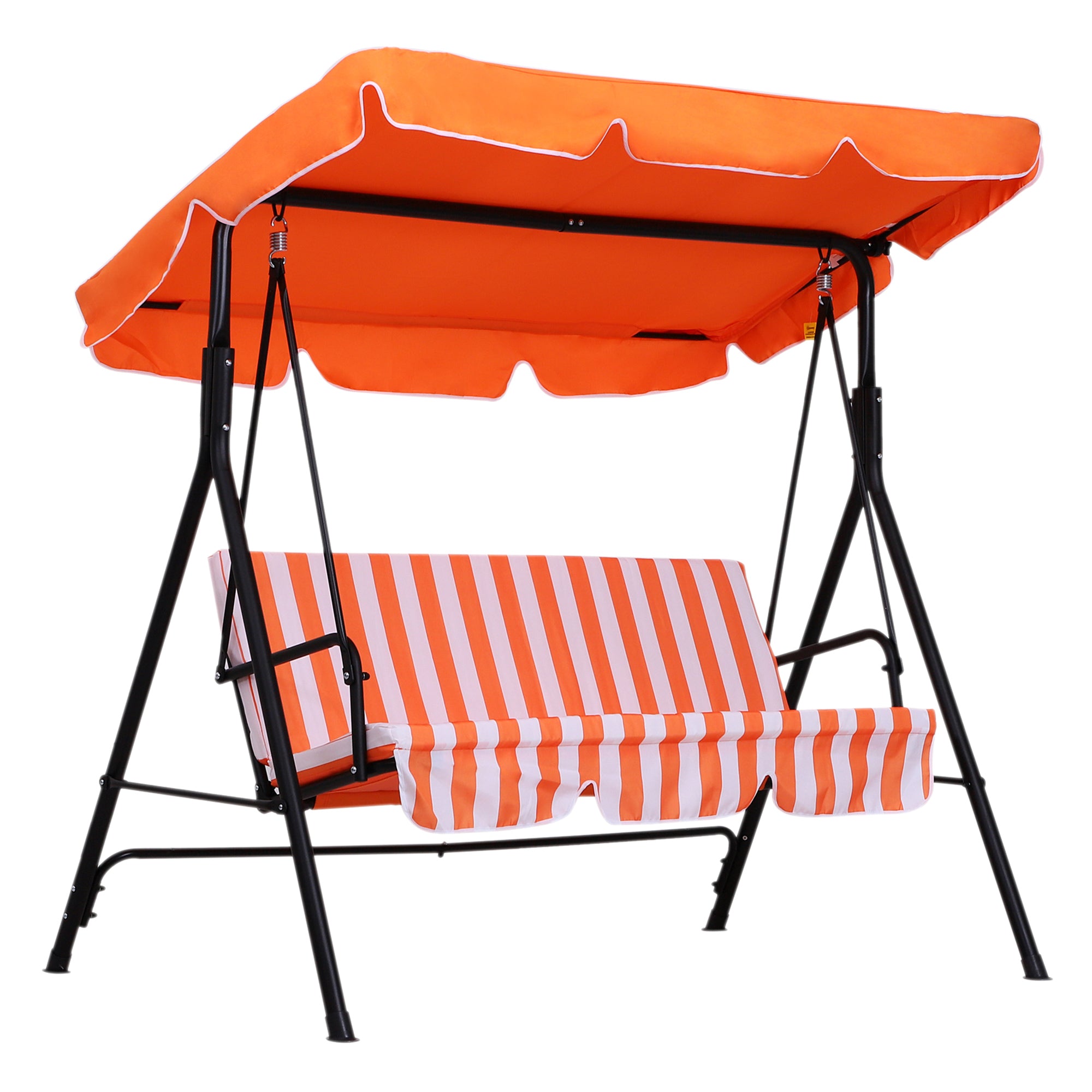 Outsunny 3-Seater Outdoor Porch Swing with Adjustable Canopy, Patio Swing Chair for Garden, Poolside, Backyard, Orange