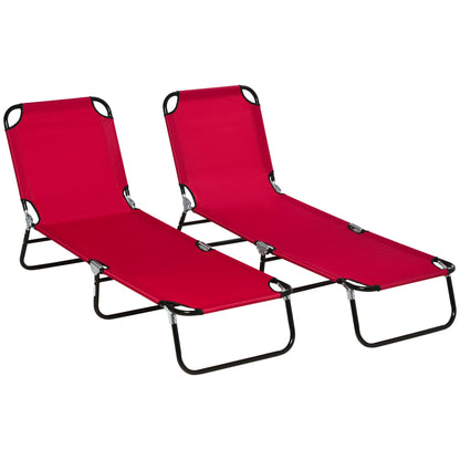Outsunny Set of 2 Folding Outdoor Lounge Chair, Sun Tanning Chairs with Reclining Back, Breathable Mesh for Beach Patio, Red