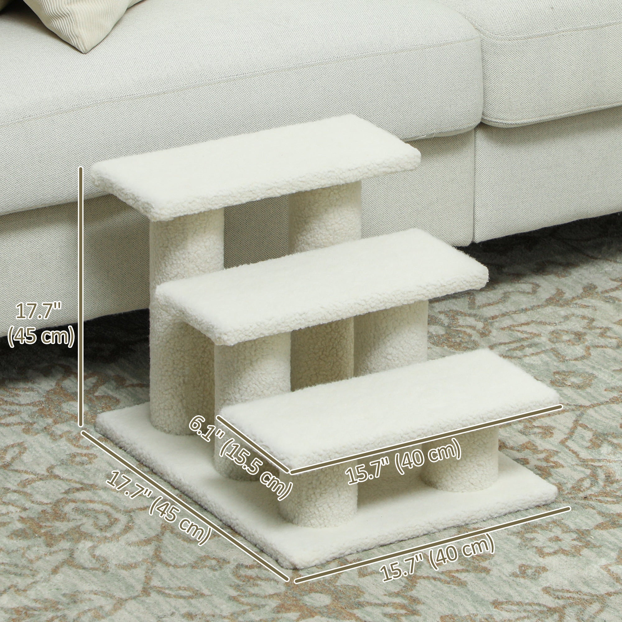 PawHut 18" 3 Tier Pet Stairs Dog Cat Step Scratch Post Furniture, Beige