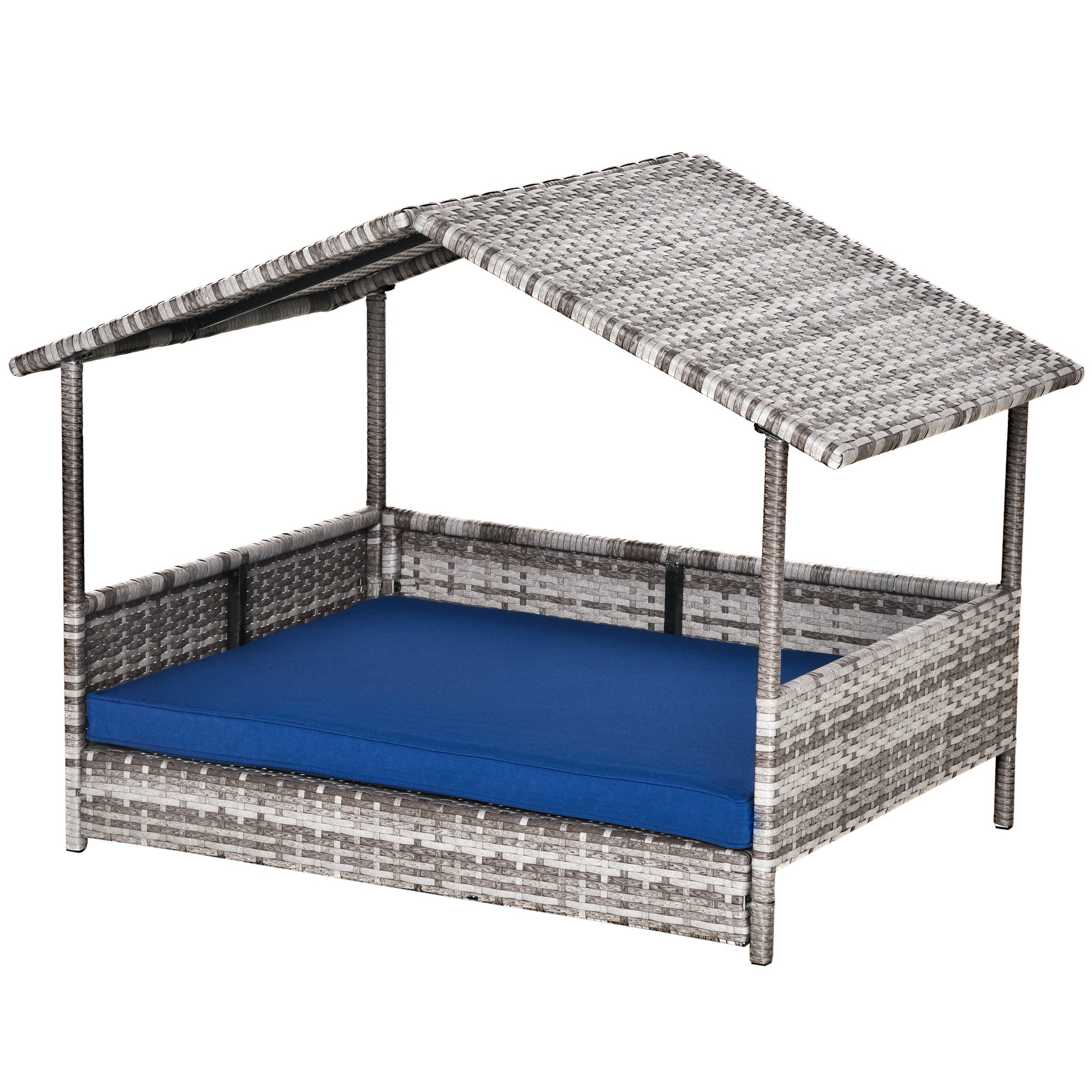 PawHut Wicker Pet House Dog Bed for Indoor/Outdoor Rattan Furniture with Cushion