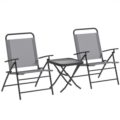 Outsunny Folding Bistro Set, Small Patio Set with Back Adjustable Chairs and Glass Top Table for Garden, Balcony, Porch, Grey