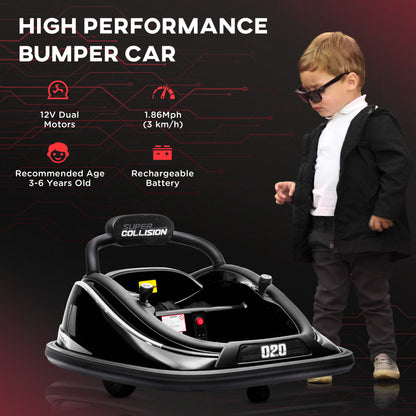 Aosom 12V Kids Bumper Car with Parent Remote Control, Safety Belt, Colorful LED Lights, for Boys and Girls, Black