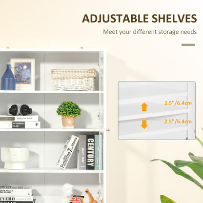 HOMCOM Bookcase Storage Cabinet with Doors, Modern Tall Bookshelf with 2 Adjustable Shelves, Display Unit for Study, Living Room, Home Office, White