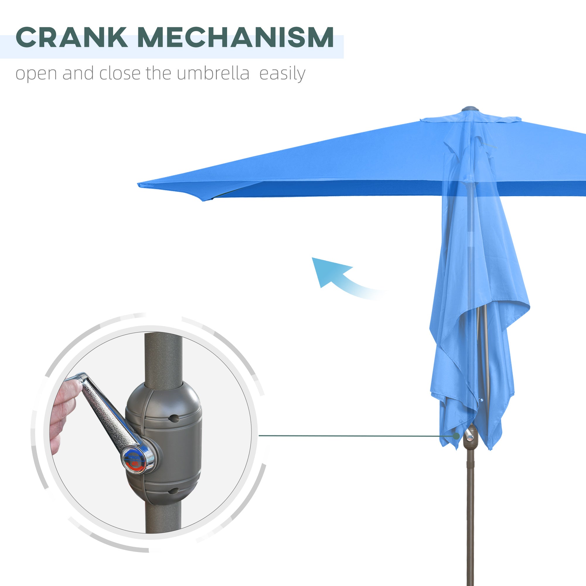 Outsunny 6.5x10ft Patio Umbrella, Rectangle Market Umbrella with Aluminum Frame and Crank Handle, Garden Parasol Outdoor Sunshade Canopy, Blue