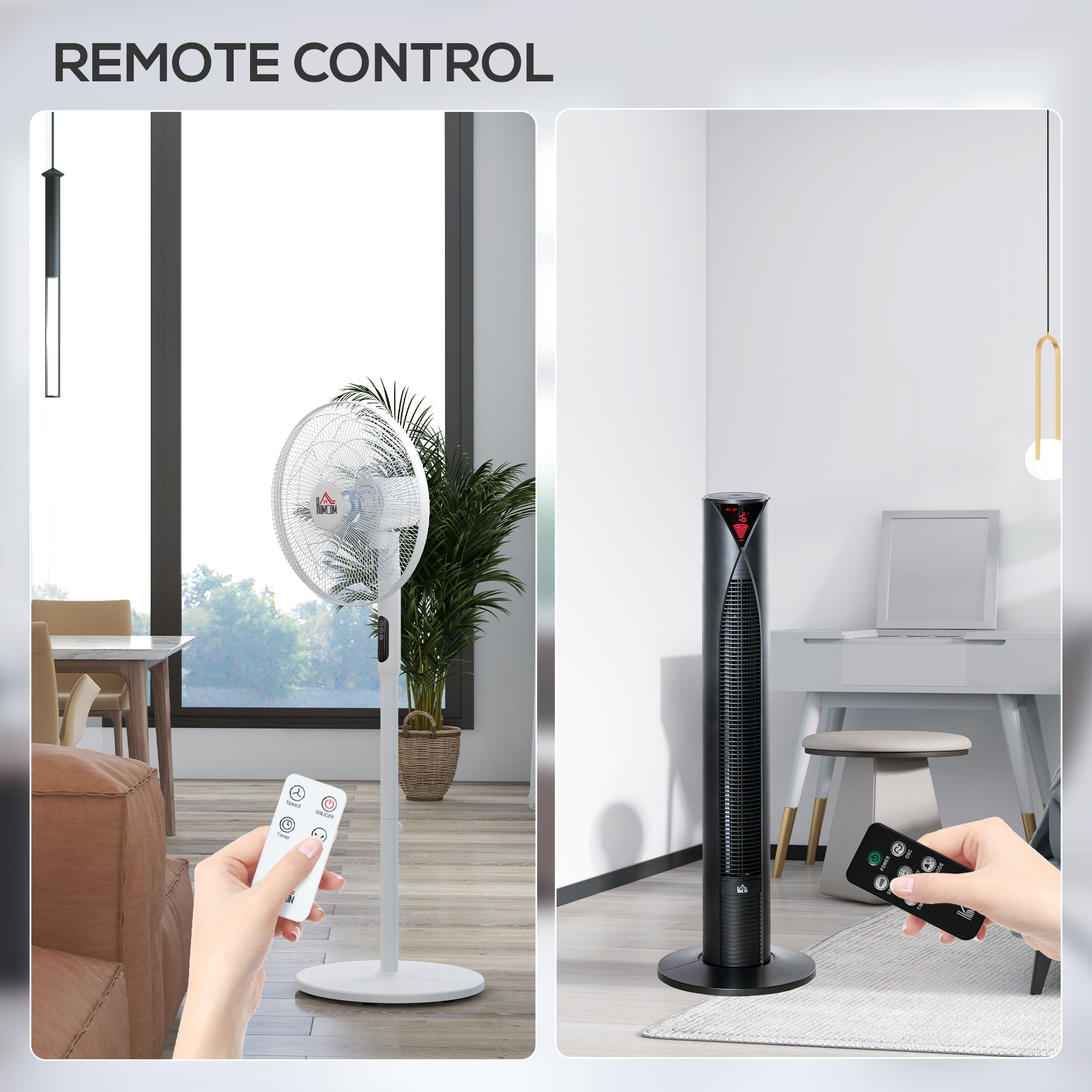 HOMCOM Tower Fan and 16" Pedestal Fan Set, with Remote Control, Height Adjustable, Tilted Head, Timer, Oscillating Standing Fan, Stand Floor Fans for Bedroom, White