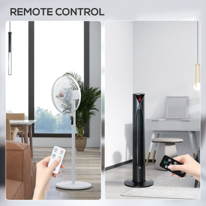 HOMCOM Tower Fan and 16" Pedestal Fan Set, with Remote Control, Height Adjustable, Tilted Head, Timer, Oscillating Standing Fan, Stand Floor Fans for Bedroom, White