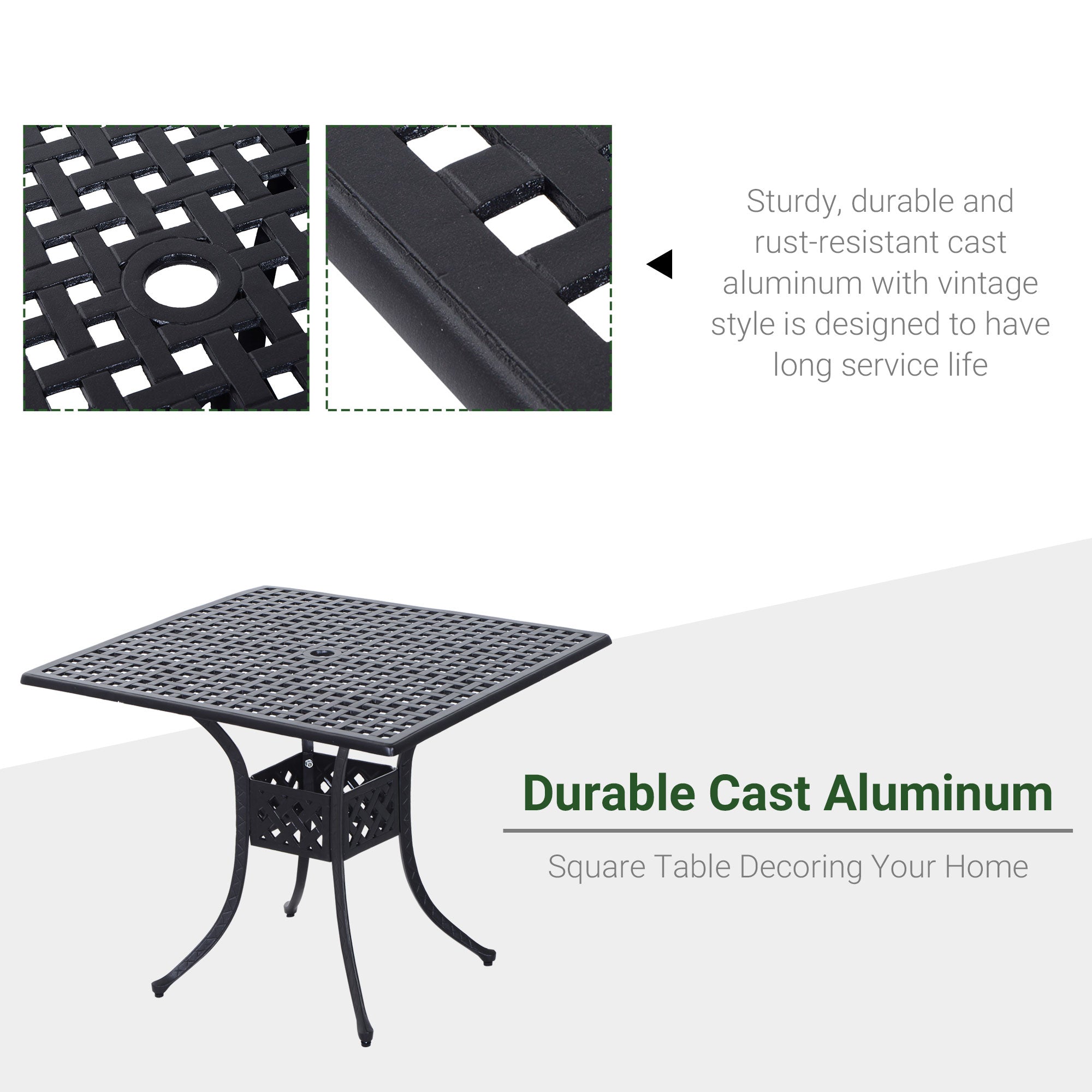Outsunny 36" Patio Dining Table, Outdoor Bistro Table with 2" Umbrella Hole, Cast Aluminum Frame, For Garden, Balcony, Black