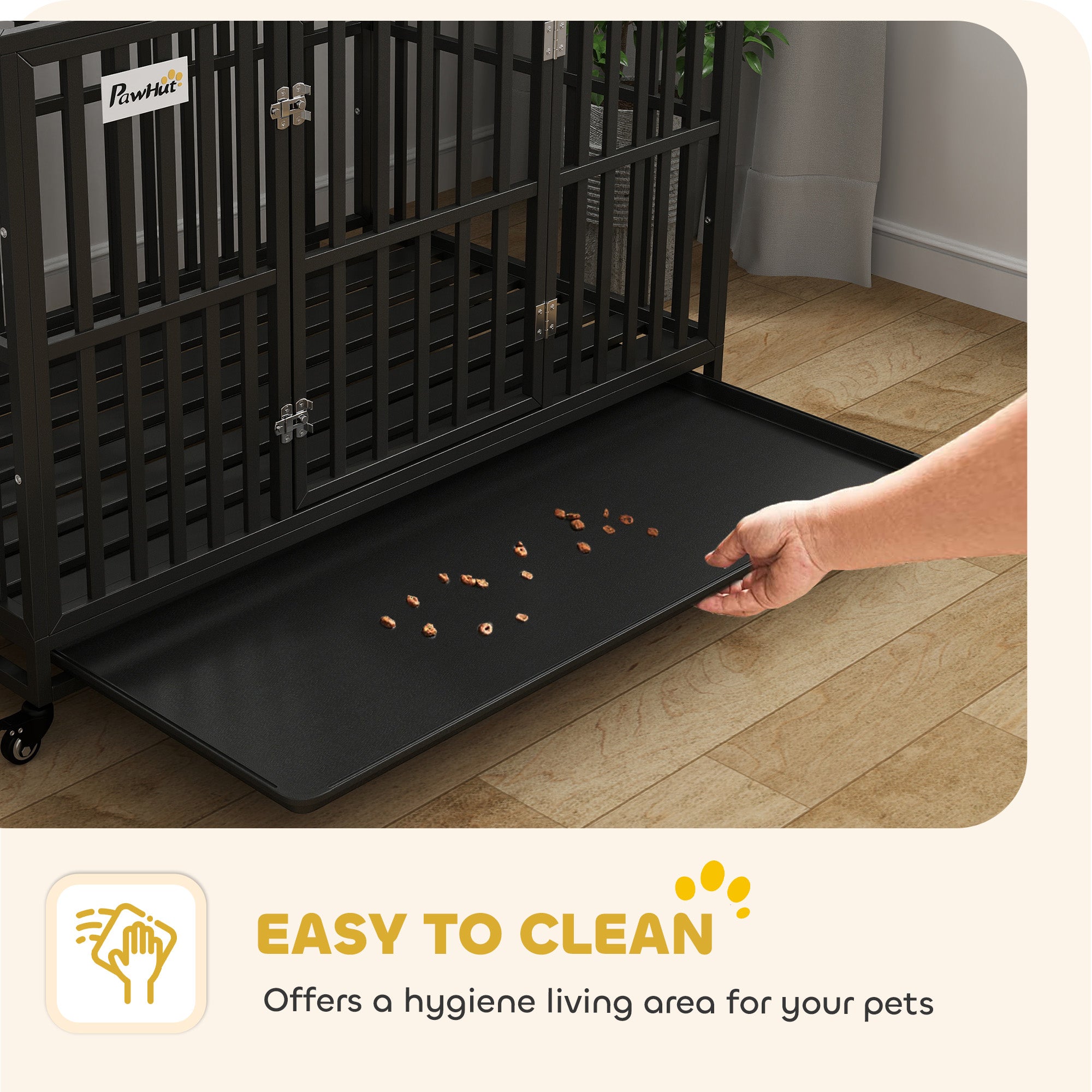 PawHut 49" Heavy Duty Steel Dog Crate Kennel Pet Cage with Wheels for Convenient Access Anti-Pinching Floor, Black