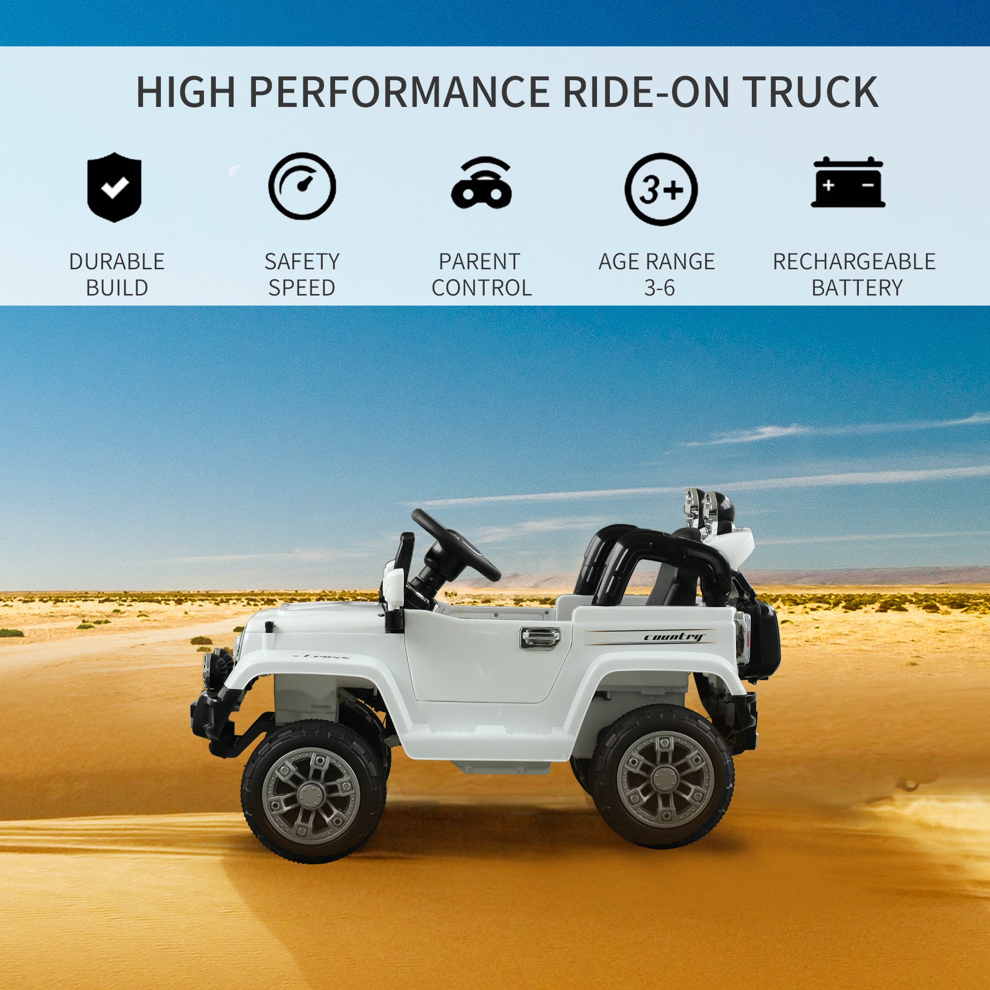 Aosom 12V Kids Electric Ride On Car Toy Jeep power wheels with Remote Control, White