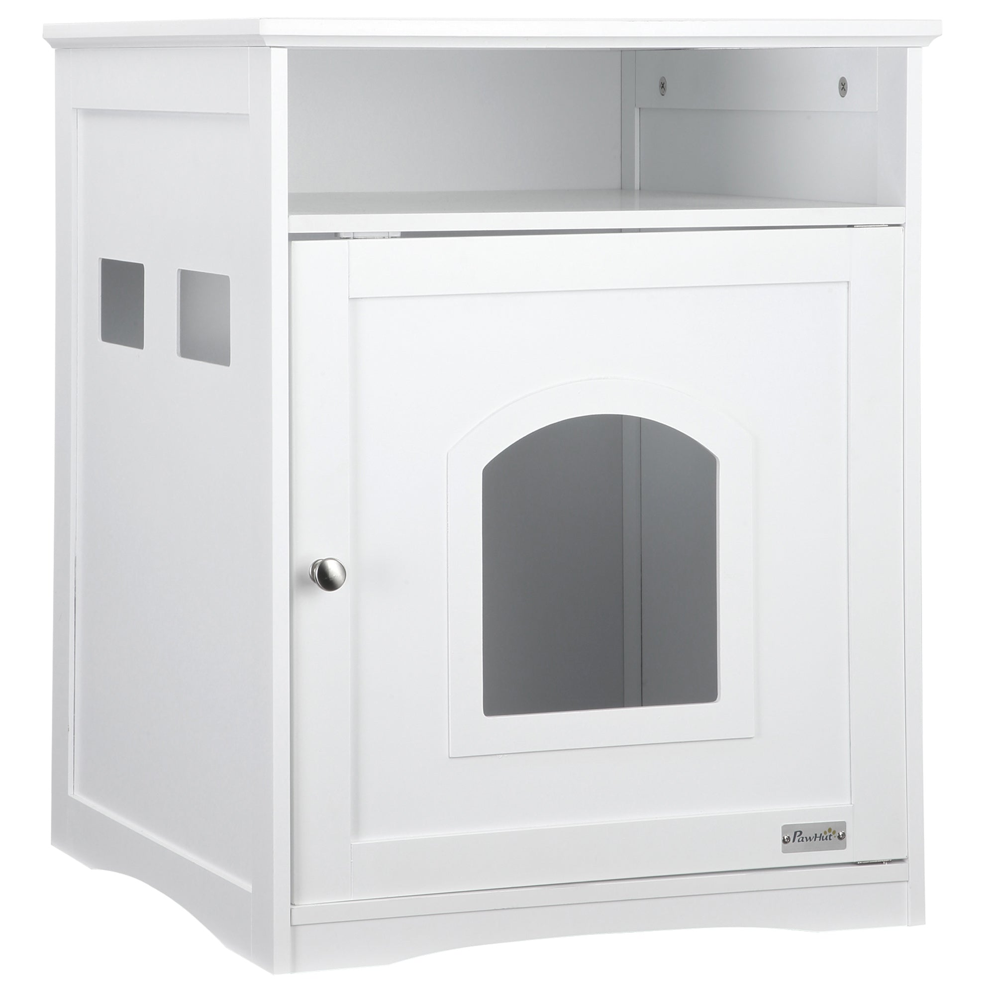 PawHut Cat Litter Box Enclosure Hidden Cabinet Cat Furniture Indoor Cat Washroom Nightstand End Table with Cat-sized Hole Wide Tabletop Storage Shelf (Litter Box Not Included)