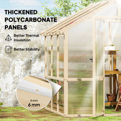 Outsunny 6.6 x 6ft Polycarbonate Greenhouse Wooden Green House with Thickened Polycarbonate Sheets, Lockable Door, Brown