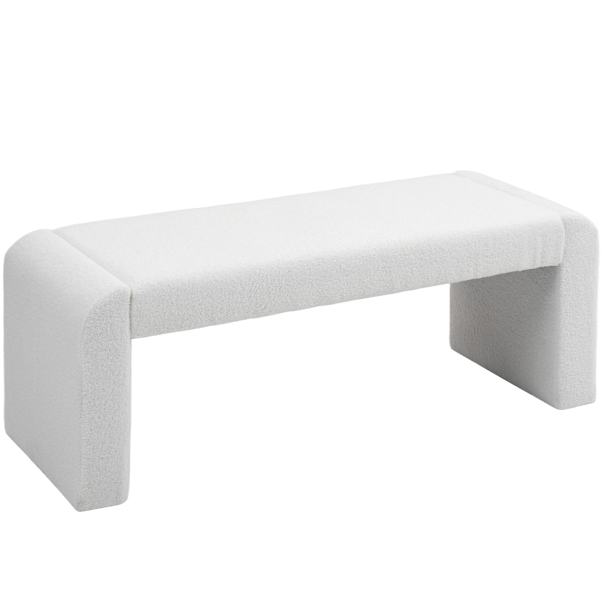 HOMCOM Upholstered Bedroom Bench, Boucle End of Bed Bench, Modern U-Shaped Entryway Bench, 47 x 18 x 18 Inches, White