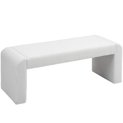HOMCOM Upholstered Bedroom Bench, Boucle End of Bed Bench, Modern U-Shaped Entryway Bench, 47 x 18 x 18 Inches, White
