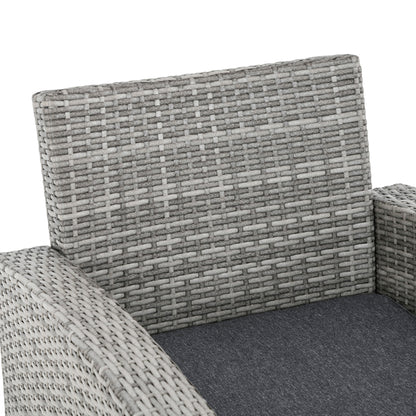 Outsunny 6 Pcs Patio Furniture Set, Rattan Outdoor Furniture Set with 3 Seater Sofa, Armchairs, Footstools and Table, Light Grey