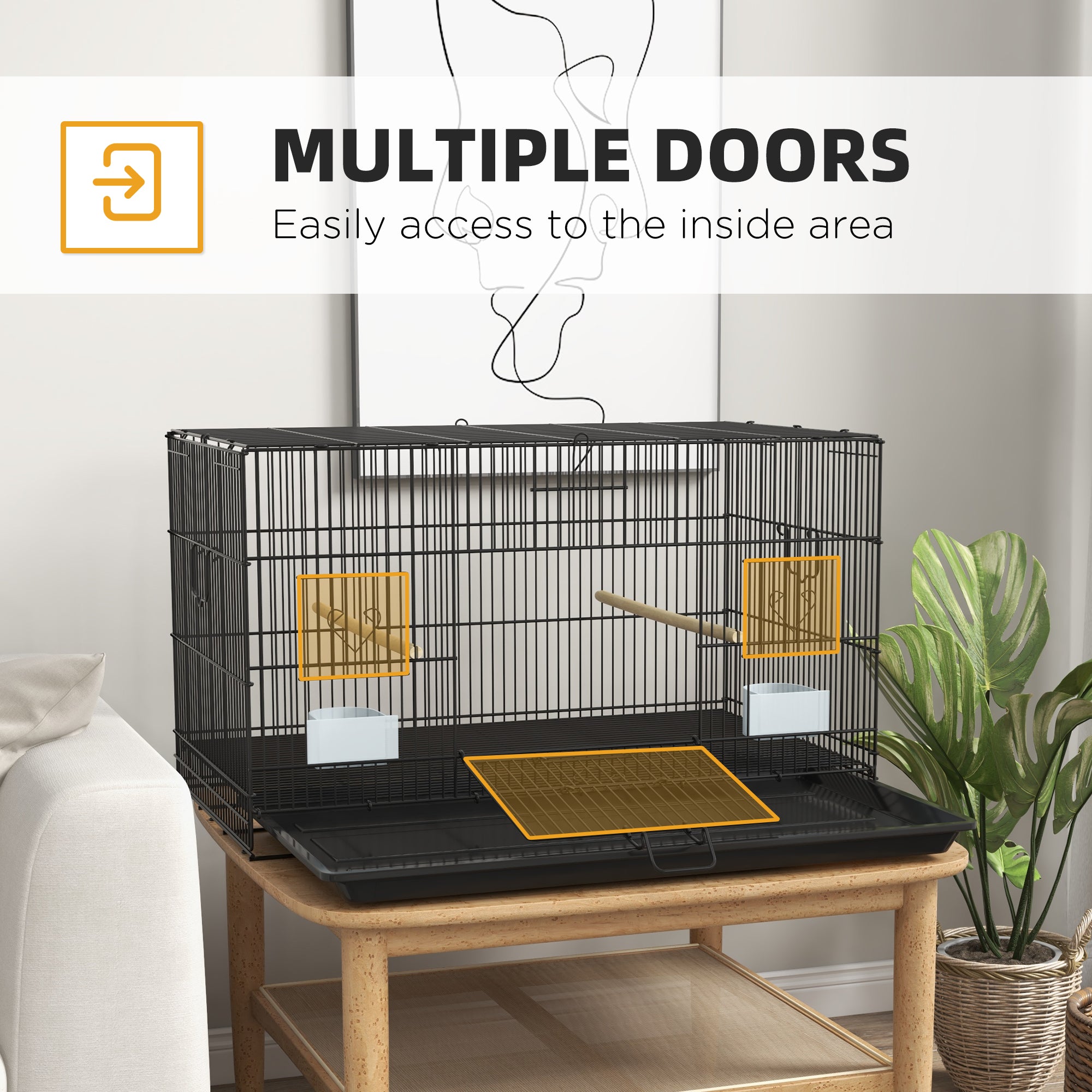 PawHut Birdcage for Canaries, Lovebirds Finches, Budgie Cage with Removable Tray, Bottom Mesh Panel, Wooden Perches, Swing, Ramp, Food Containers, 30" L x 18" W x 18" H