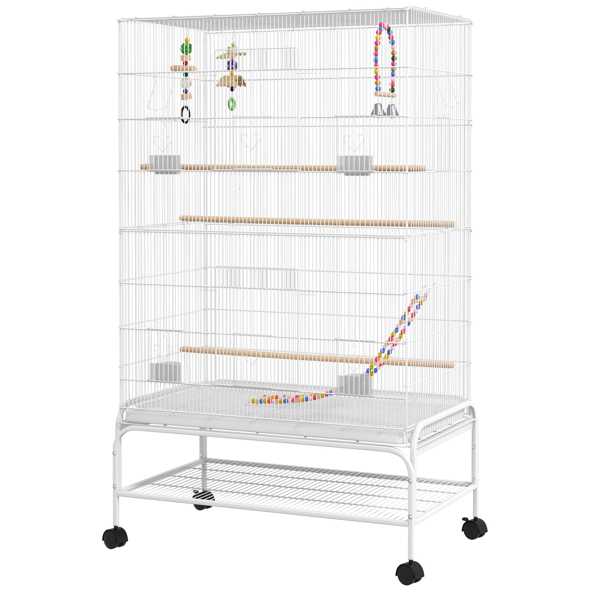 PawHut 52" Bird Cage with Rolling Stand, Toys, for Budgies Canaries White