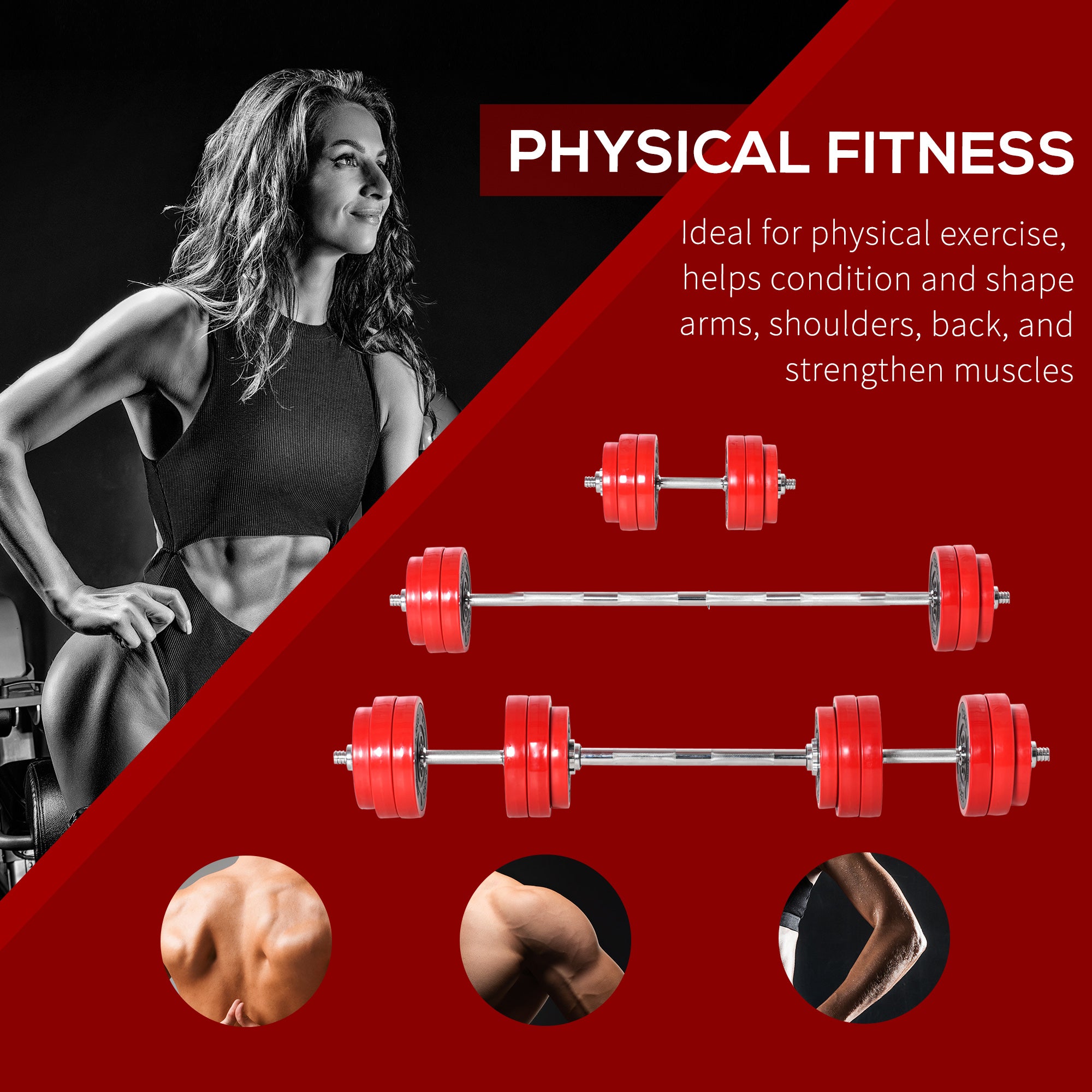 Soozier 66lbs 2-In-1 Dumbbell & Barbell Adjustable Set Strength Muscle Exercise Fitness Plate Bar Clamp Rod Home Gym Sports Area