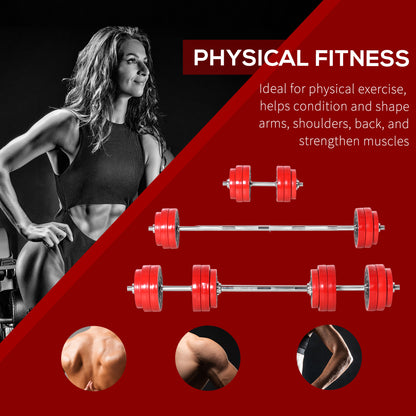 Soozier 66lbs 2-In-1 Dumbbell & Barbell Adjustable Set Strength Muscle Exercise Fitness Plate Bar Clamp Rod Home Gym Sports Area