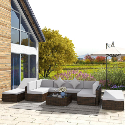 Outsunny 9 Pieces Wicker Patio Furniture Set with Cushion, Light Grey