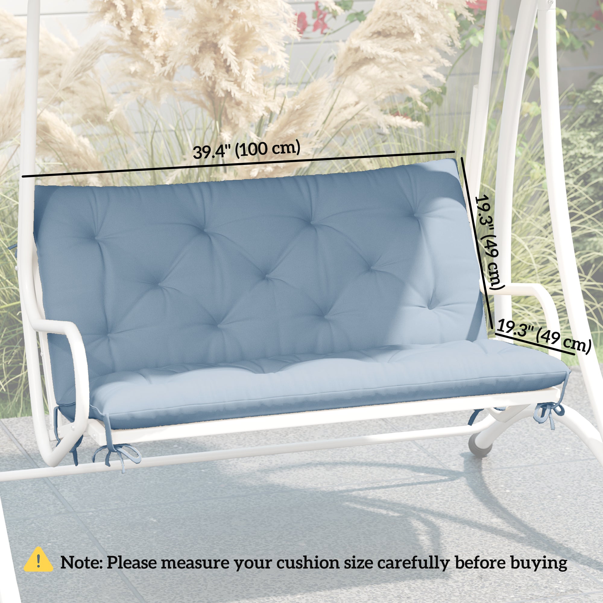 Outsunny Garden Bench Cushion with Backrest, Non-Slip 2 Seater Thick Pad with Ties, Blue