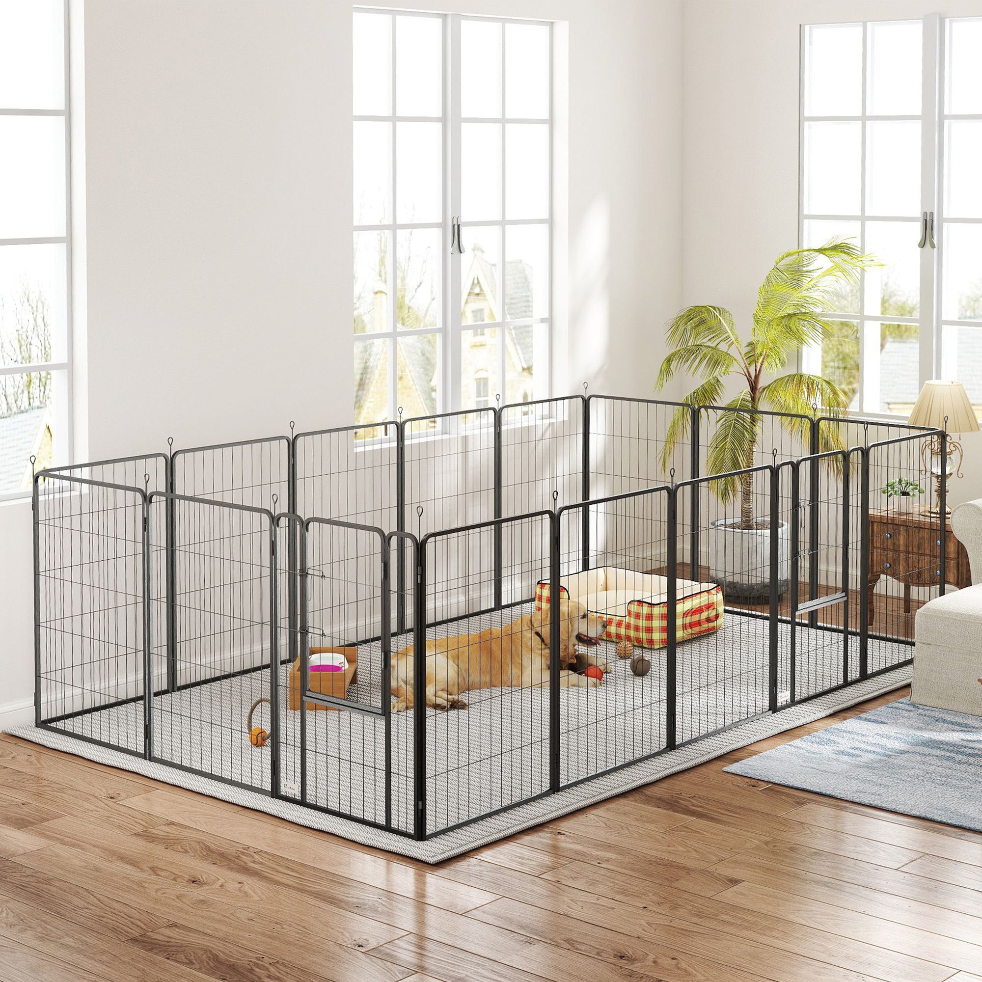 PawHut 16 Panels Dog Playpen with Strap, Portable & DIY, for Large Dogs, for Yard, RV, Camping, Garden, 47" Height
