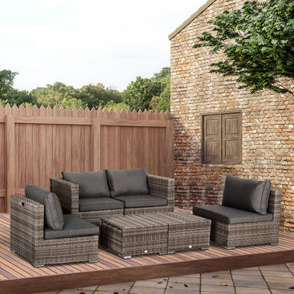 Outsunny 8 Pieces Patio Furniture Set, Outdoor Wicker Rattan Sofa Set Yard Conversation Seat Tea Table and Footstool Garden Patio Furniture w/ 2 Set Cushion Cover Grey & Orange