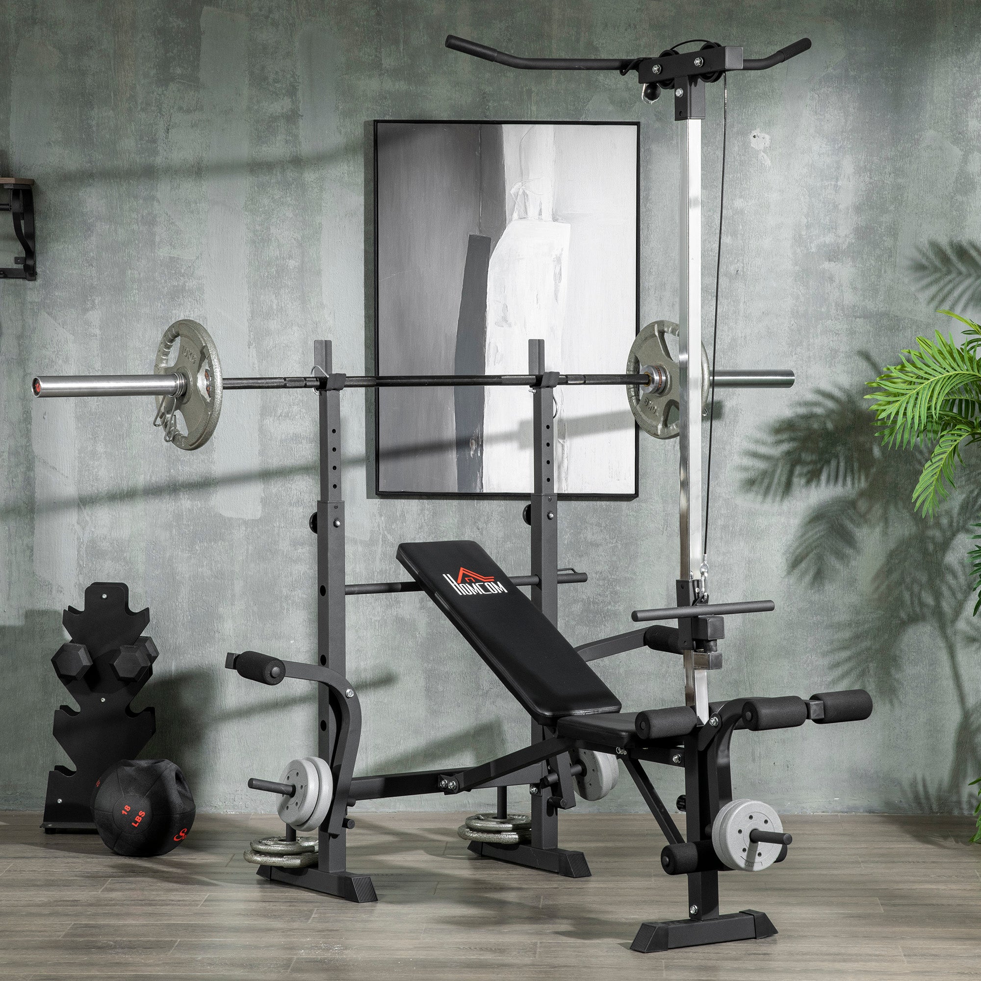 Soozier Adjustable Weight Bench with Pulley System for Home Gym Full Body Workout