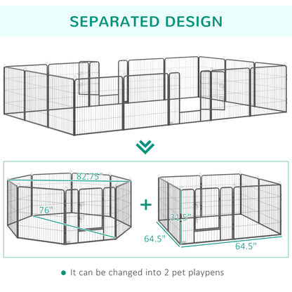 PawHut Heavy Duty Pet Playpen, 16 Panels Steel Dog Fence Puppy Exercise Pen with 2 Doors Locking Latch, 31.5" Height