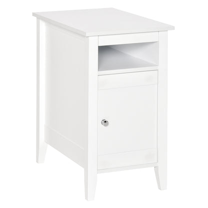 HOMCOM Wooden3-Tier Modern Nightstand with Pullout Shelf, Adjustable Open Shelf, and Door Cabinet, White