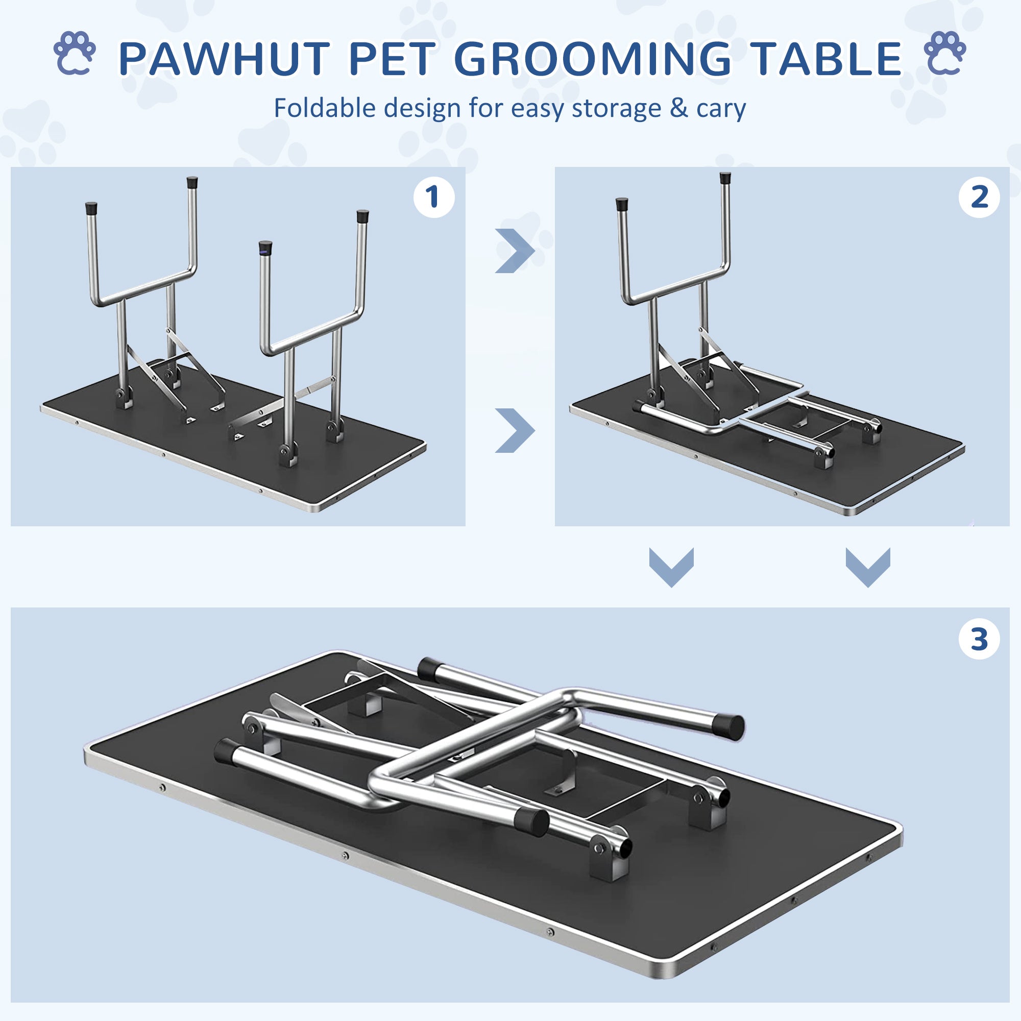 PawHut Foldable Grooming Table for Dogs with Height Adjustable Grooming Arm, Storage Shelf, Blue