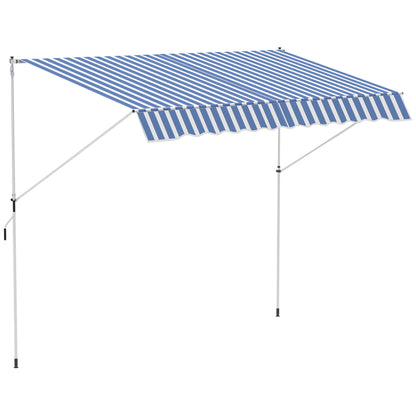 Outsunny 10x5ft Manual Retractable Awning, Patio Sun Shade Canopy Shelter with 5.6-9.2ft Support Pole, Water Resistant UV Protector, for Window, Door, Porch, Deck, Blue
