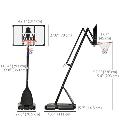 Soozier Outdoor Portable Basketball Hoop and Stand with Backboard Weighted Base Wheels, 115.4"-137.8" Height Adjustable