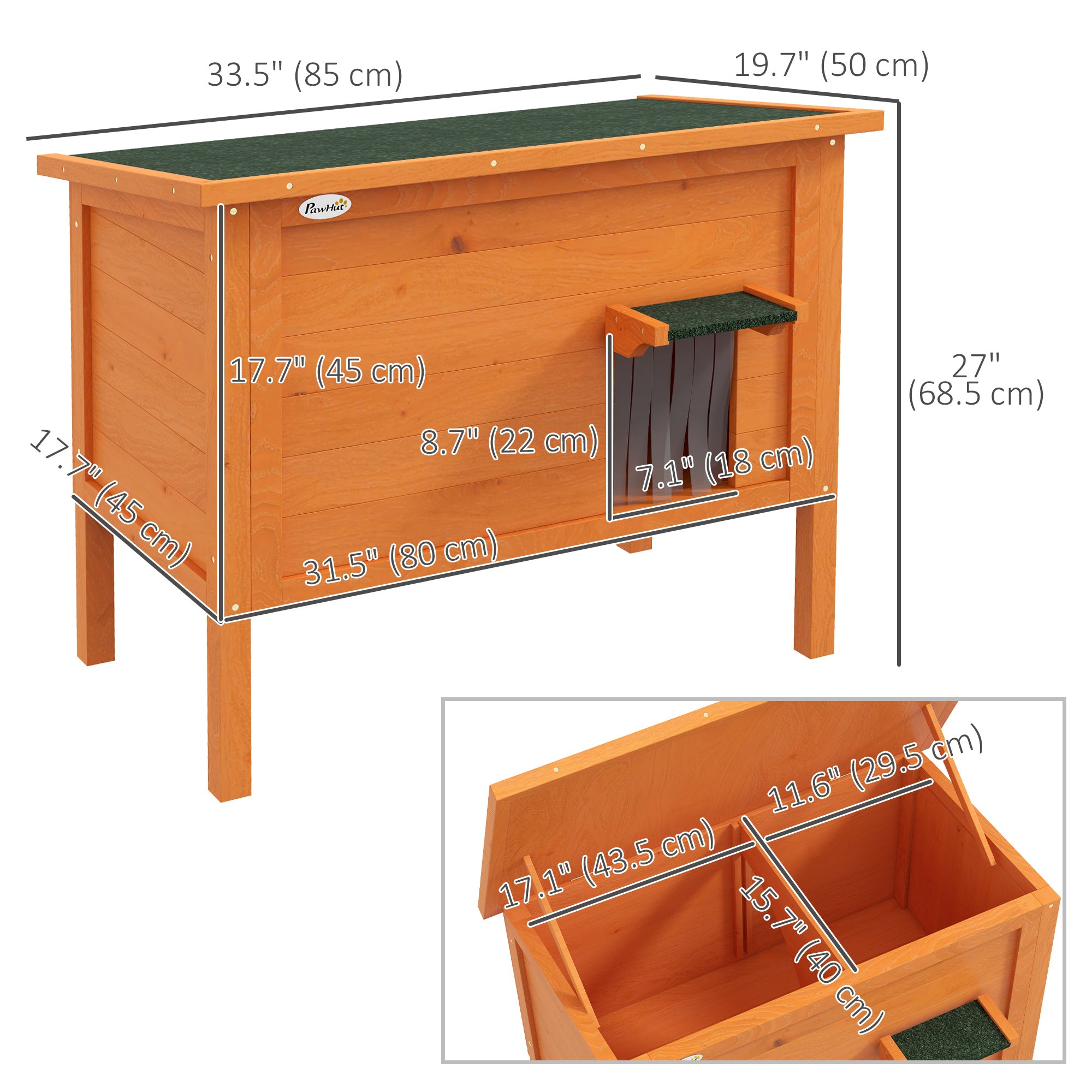 PawHut Outdoor Insulated Cat House with Asphalt Roof, Removable Floor, for Cats, Small Animals
