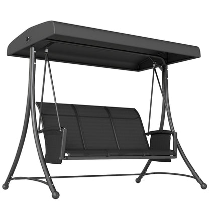 Outsunny 3 Person Outdoor Porch Swing Chair with Adjustable Canopy, Black
