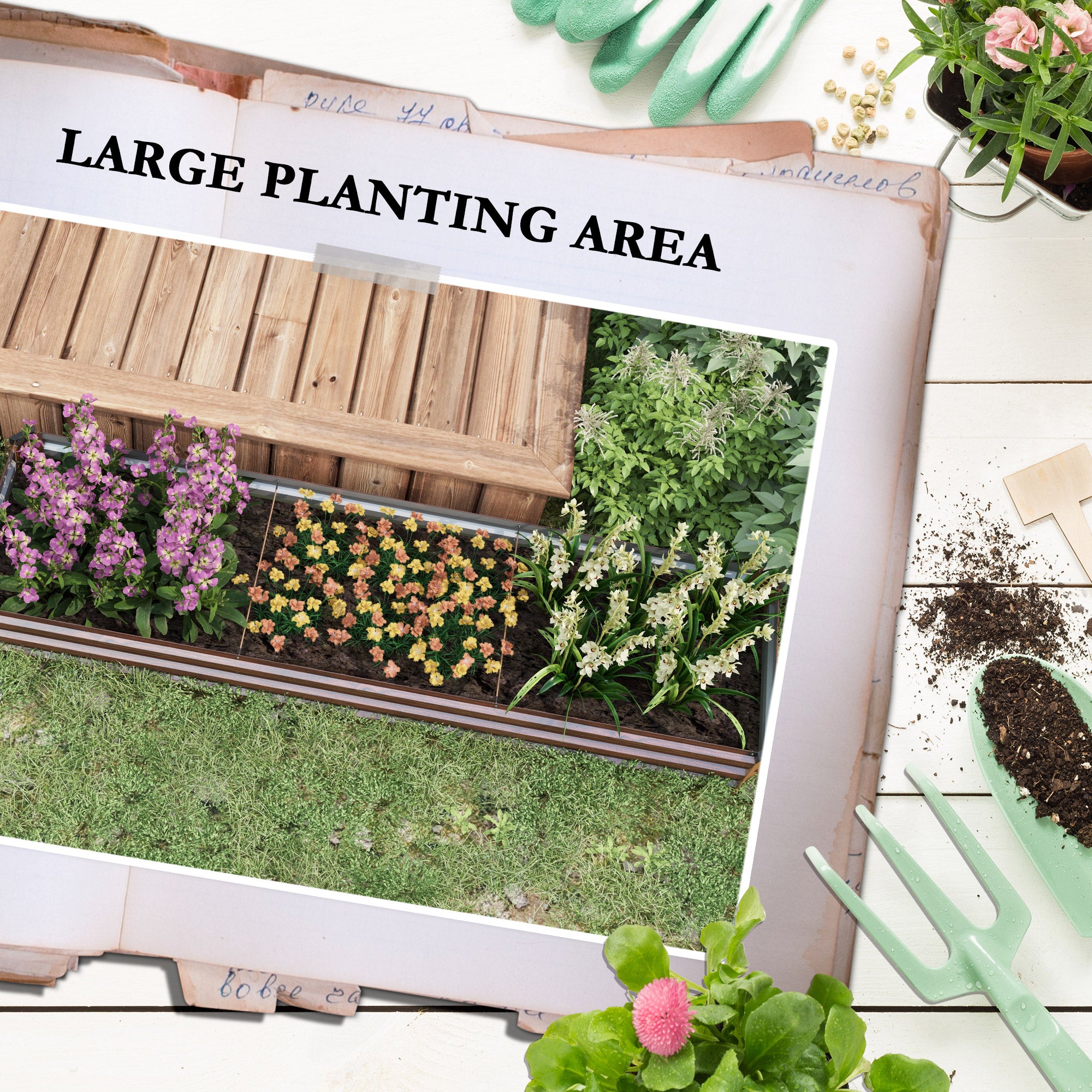 Outsunny 8'x2'x1' Galvanized Raised Bed, Large Elevated Planter Box for Growing Flowers, Herbs and Vegetables, Dark Brown