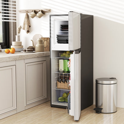 HOMCOM Double Door Mini Fridge with Freezer, 4.6 Cu.Ft Small Refrigerator with Thermostat, Shelves, Reversible Door, Silver