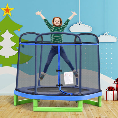 Outsunny 84.75" Kids Trampoline 7 FT Indoor Outdoor Trampolines with Safety Net Enclosure Built-in Zipper Padded Covering, for Boys and Girls, Blue