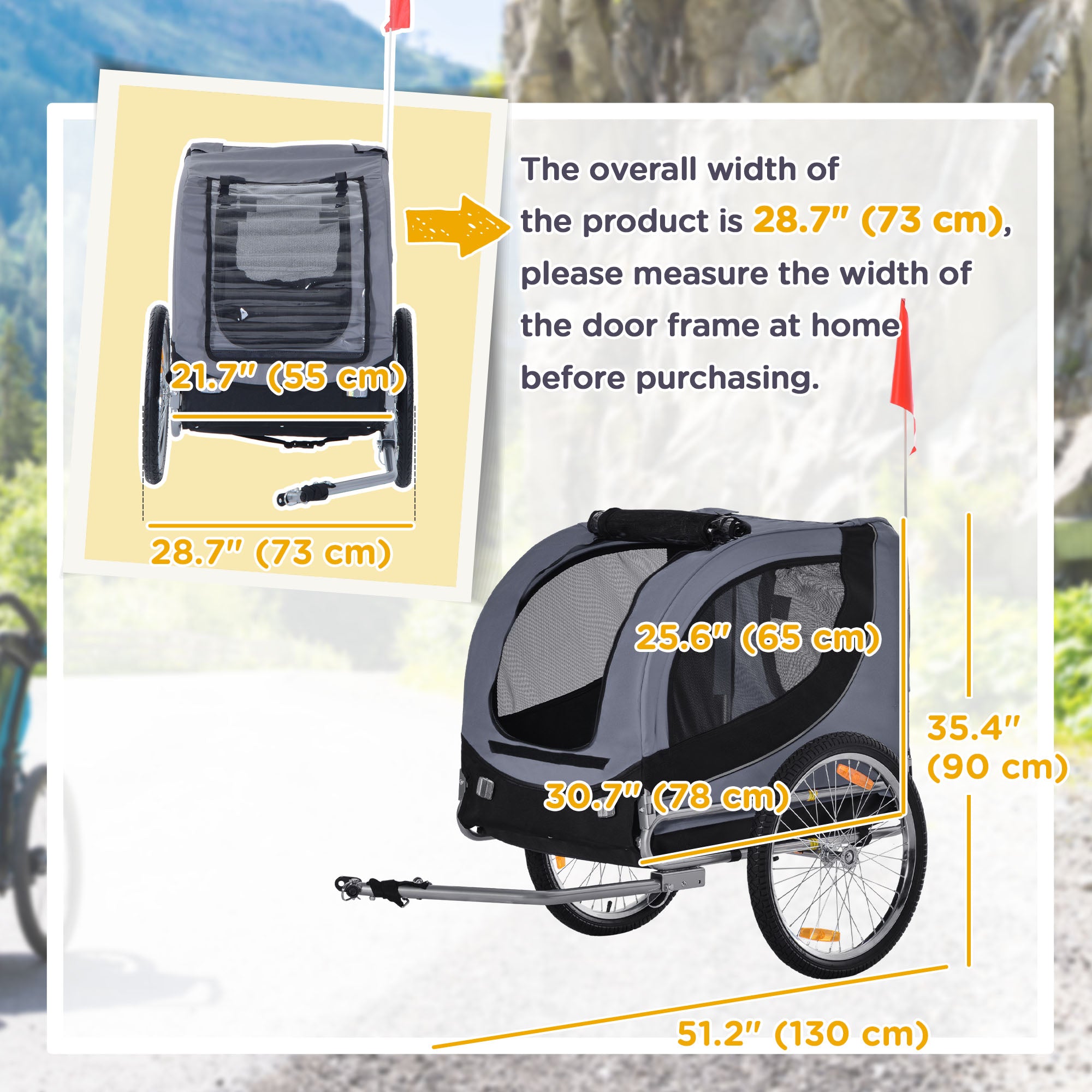 PawHut Dog Bike Trailer, Pet Cart, Bicycle Wagon, Travel Cargo, Carrier Attachment with Hitch, Foldable for Travelling, Grey