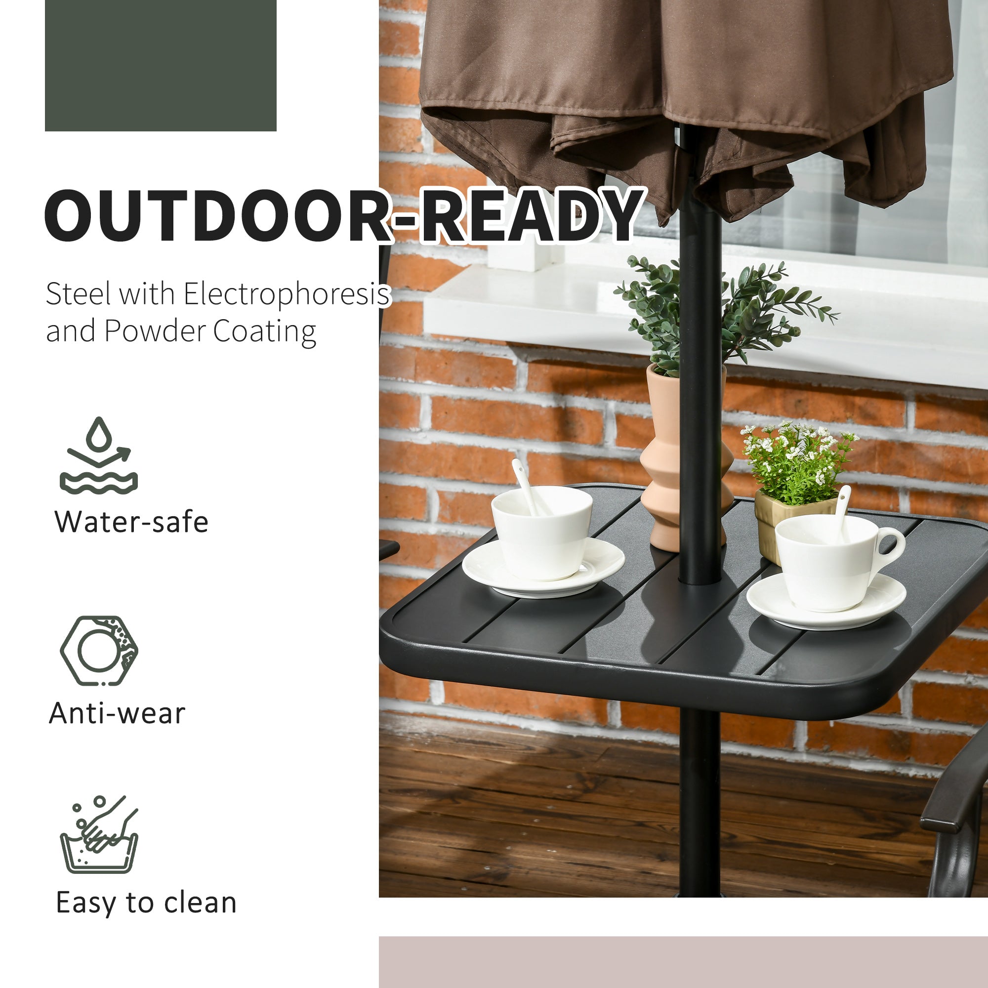 Outsunny 19" Beach Umbrella Table Tray, Portable Square Umbrella Table Top with Umbrella Hole for Swimming Pool, Patio, Deck, Garden, Black