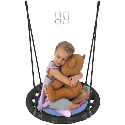Qaba 24 inch Saucer Tree Swing Set for Kids with Adjustable Hanging Ropes for Outdoor, Backyard, Blue