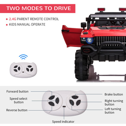 Aosom 2-Seater Kids Ride On Police Car, 12V 7AH Remote Control Police Truck Electric Car for Toddlers with LED Lights, Big Off-road Wheels, 4 Shock Absorbers, MP3, Storage, Red