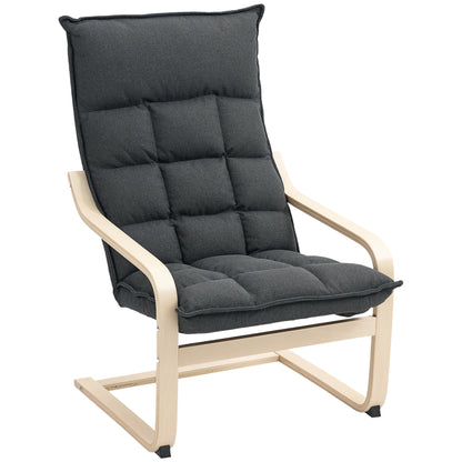 HOMCOM Modern Armchair, Upholstered Accent Chair with Curved Leg and Arm, Leisure Lounge Chair for Living Room, Dark Grey