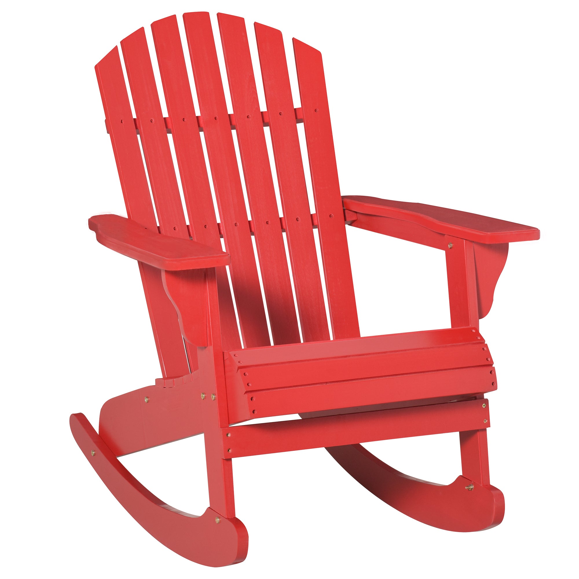 Outsunny Wooden Adirondack Rocking Muskoka Chair with Slatted Wooden Design, Fanned Back and Classic Rustic Style, Red
