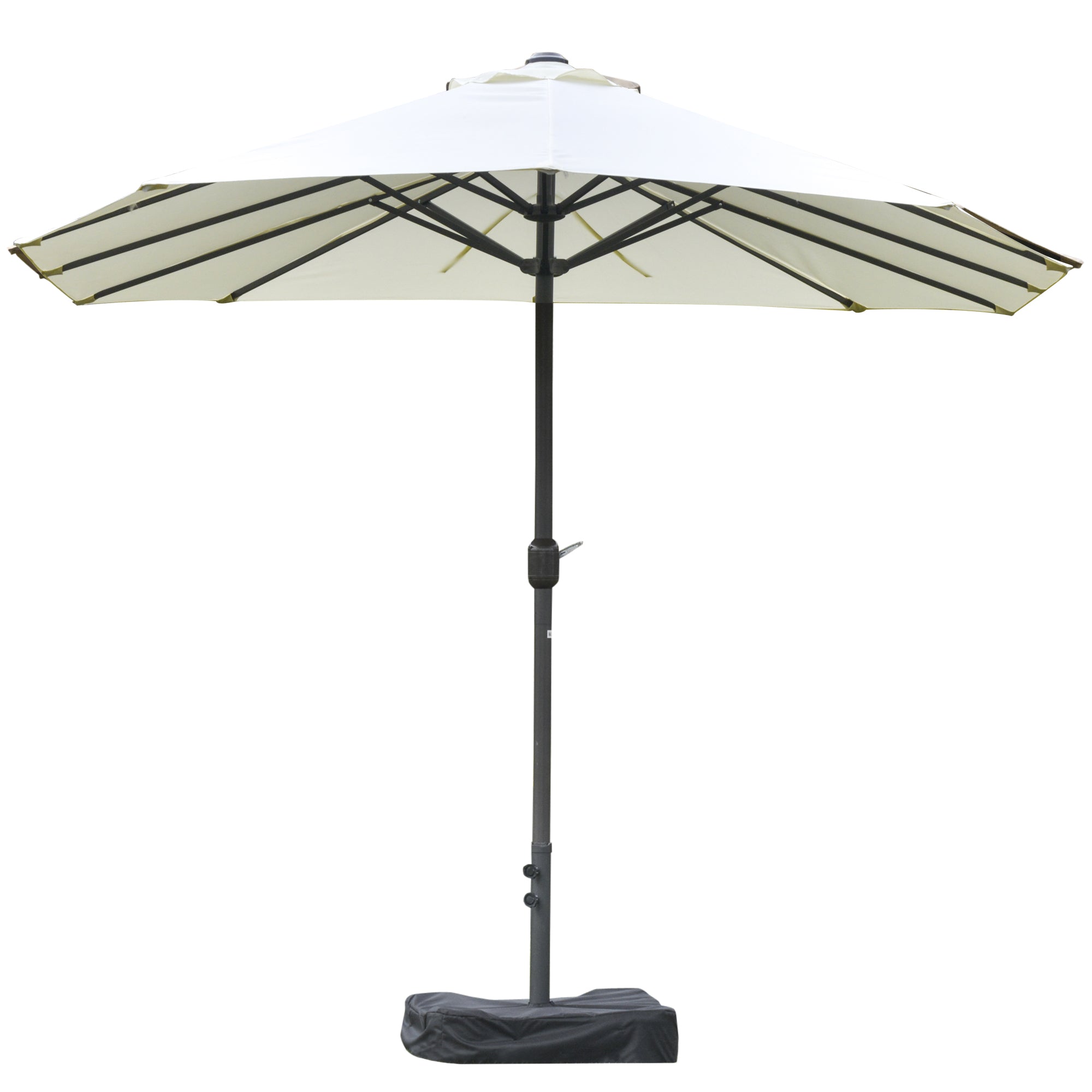 Outsunny 15' Outdoor Patio Umbrella with Twin Canopy Sunshade Steel Table Umbrella w/ Lift Crank, Cross base, Sandbag, Beige