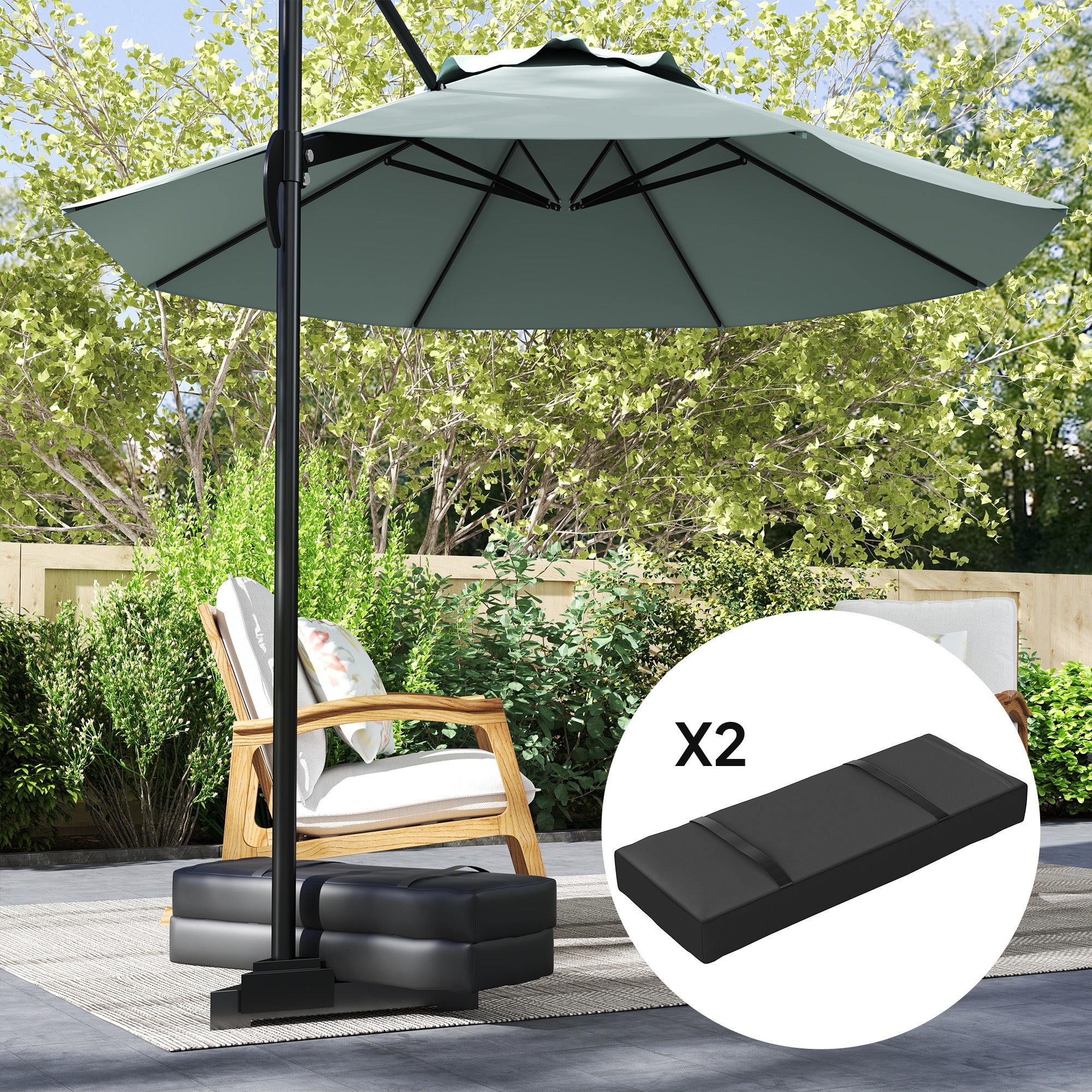 Outsunny 2PCS Patio Umbrella Base Weight Bag, Umbrella Stand Weights with Handles, 33 lbs with Sand Filling, Patio Umbrella Weights for Offset/Cantilever Umbrella Stand Base, Black