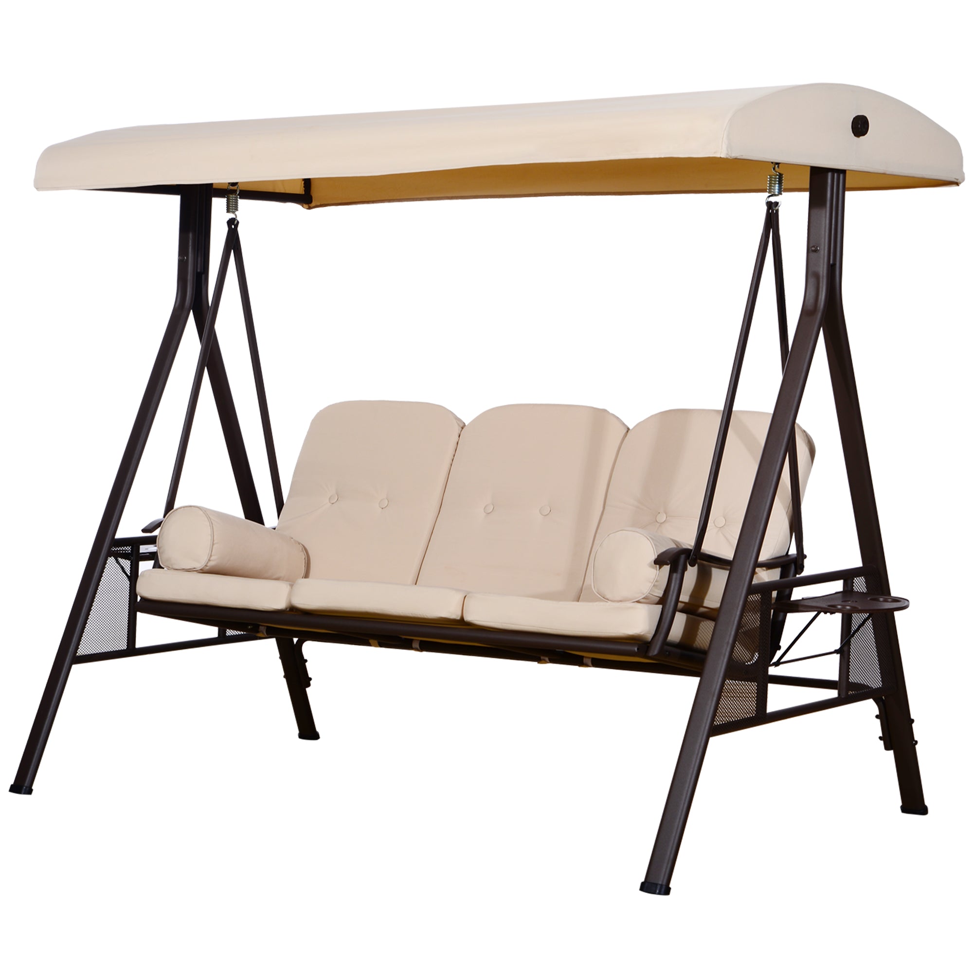 Outsunny 3 Seater Heavy Duty Swing Chair Outdoor Lounge Hammock Cushioned Seat W/ Tilt Canopy, Beige