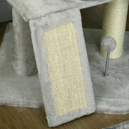 PawHut 57.5" Cat Tree with Scratching Posts, Large Cat Tower for Indoor Cats with Bed, House, Toys, Grey