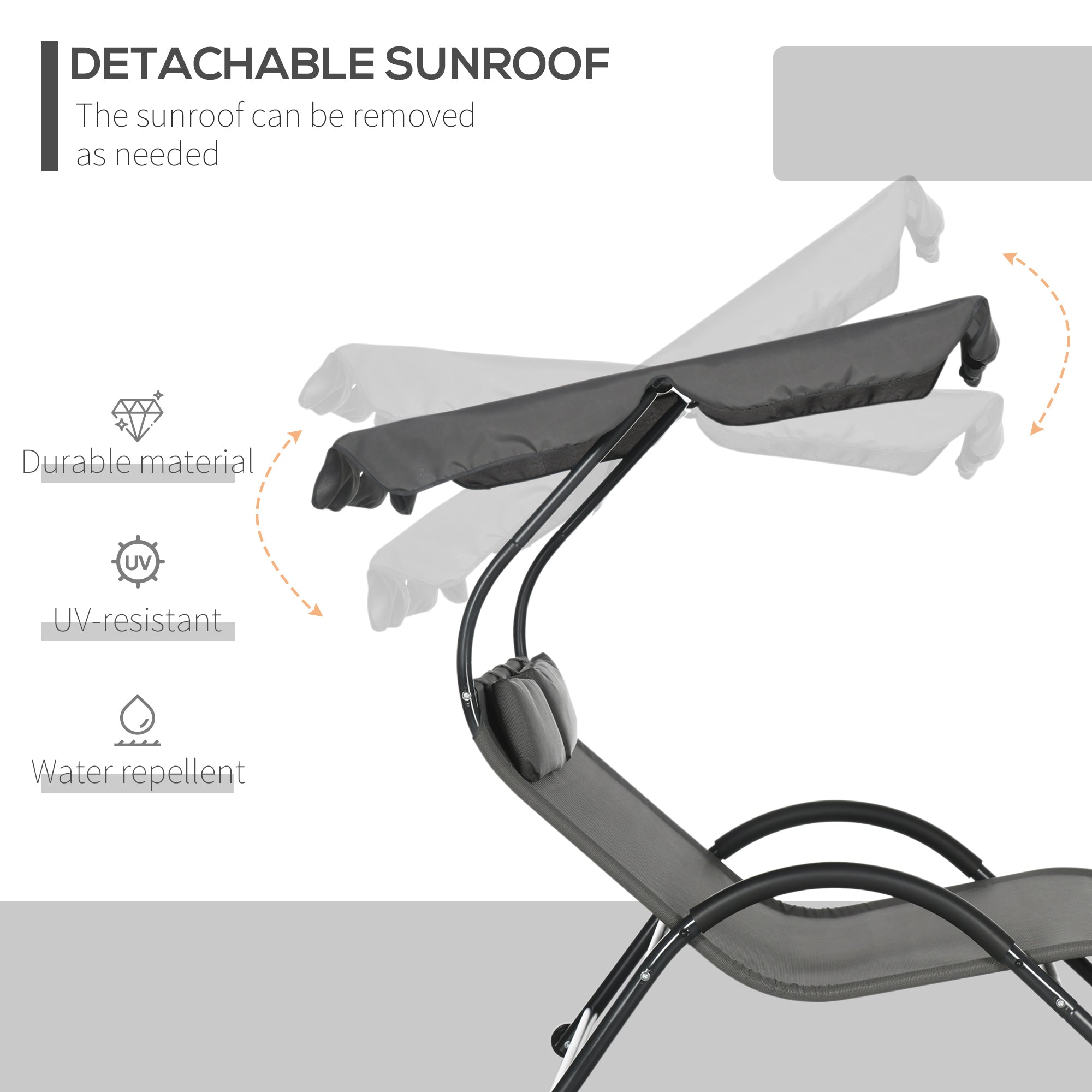 Outsunny Outdoor Patio Chaise Lounge Chair, Patio Sun Lounger w/ Sunshade Roof, for Two People with Wheels and Breathable Sling Mesh Bed, Pillows, Dark Gray